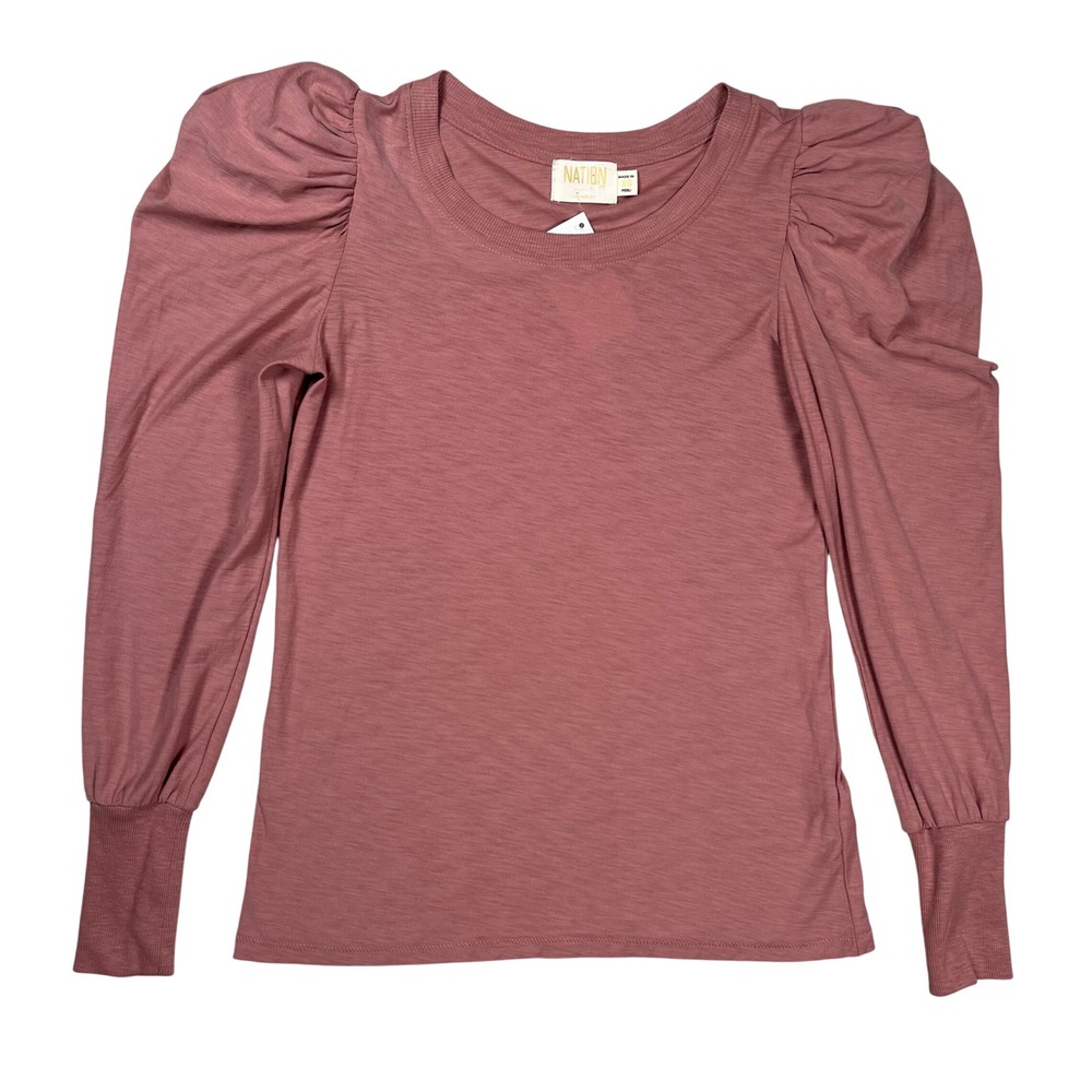 New Nation LTD Romy Modest Tee Women XS Mauve Pima Cotton Minimalist Puff Sleeve